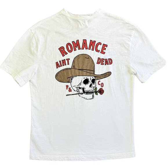 P&CO Romance Ain’t Dead Tee White Extra Small Skeleton Graphic T-Shirt - Picture 2 of 10